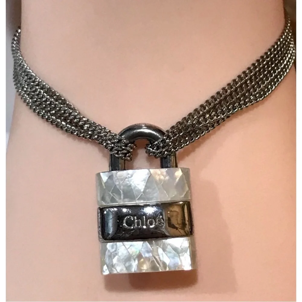 Chloé Mother-of-Pearl & Sterling Silver Padlock Logo Bracelet